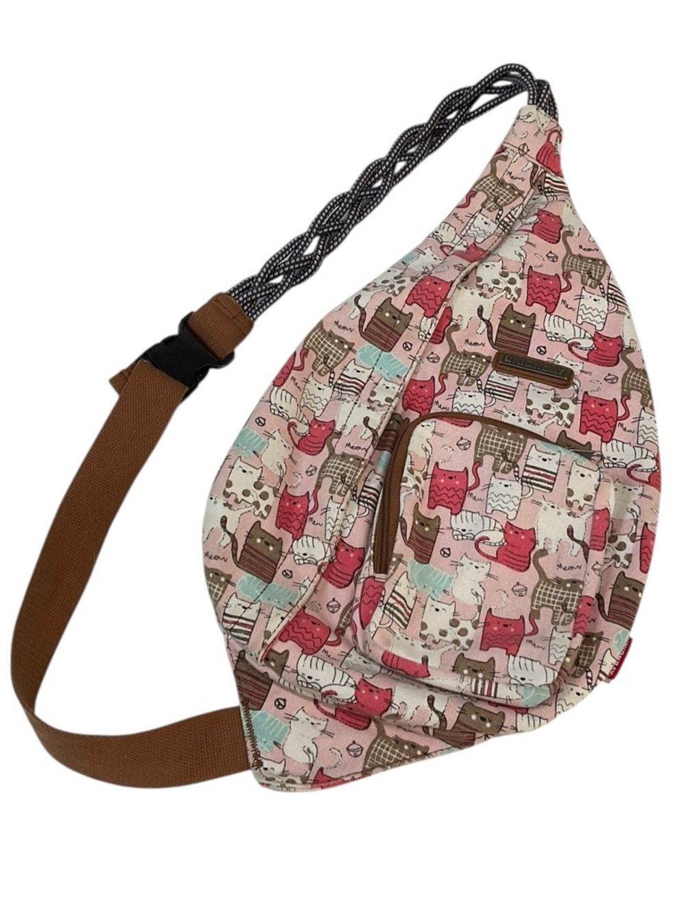 UNIONBAY Cat Print Sling Backpack in Pink, Brown, and Mint - Picture 9 of 12